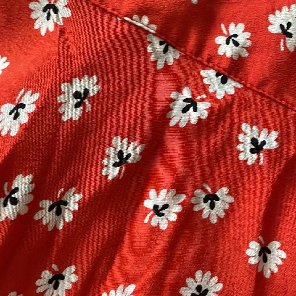Ganni Silvery Crepe Wrap Red Floral Viscose Blouse Top - Picture 8 of 12